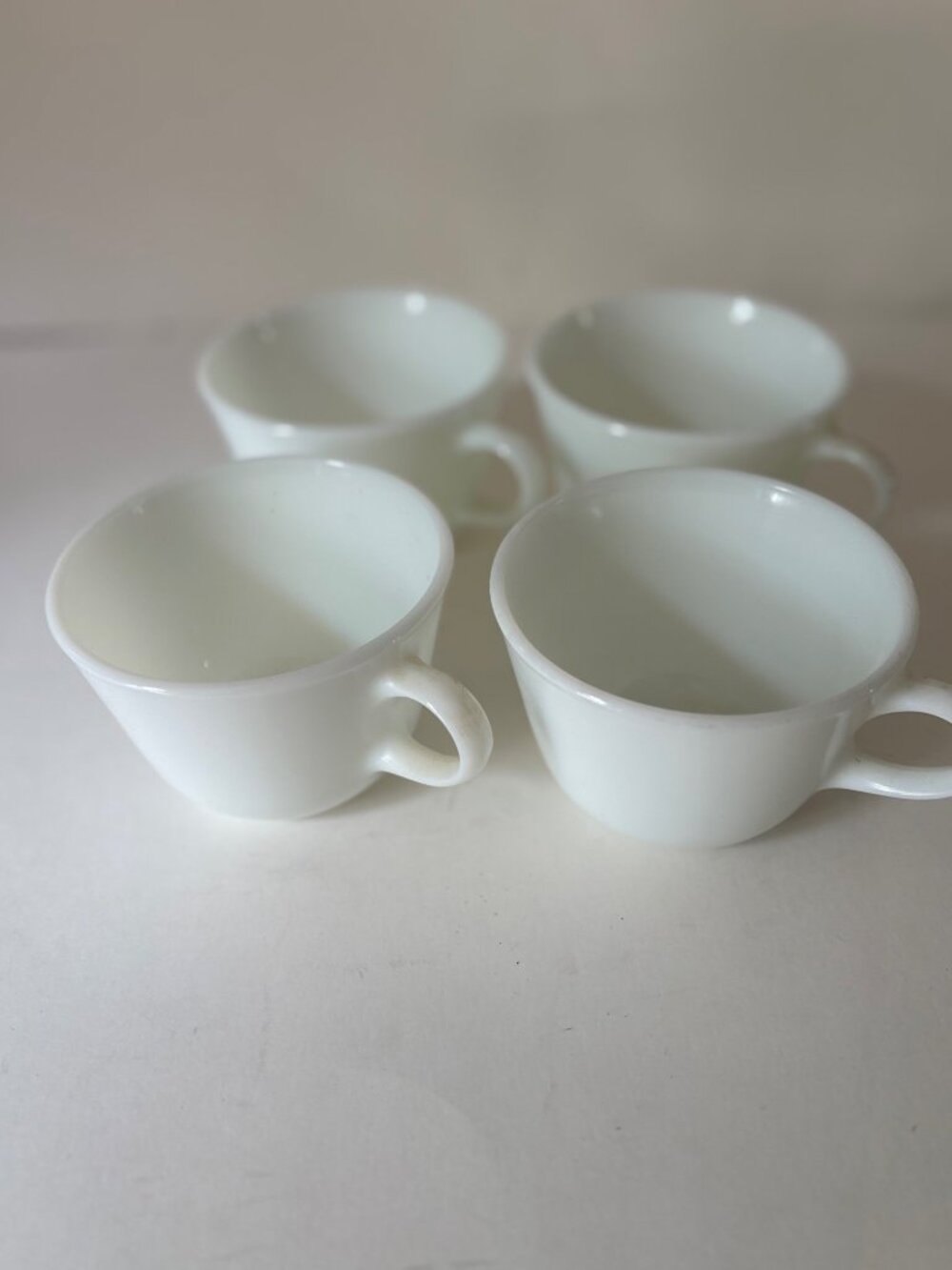 Vintage Set Of Four Pyrex Opal White Coffee Cups  Nice